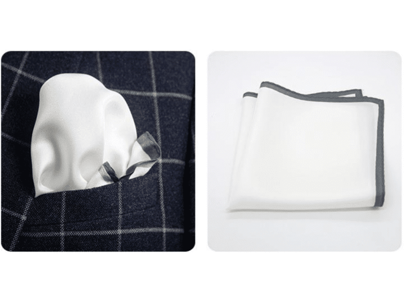 124 Dark Grey Edge White Silk Hankie