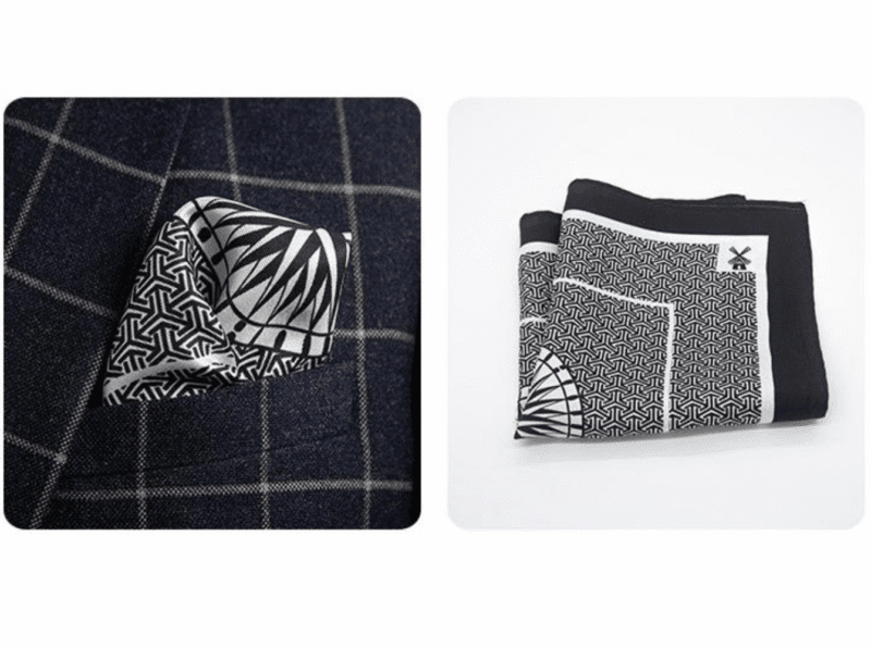 124 Black and White Mosaic Silk Hankie