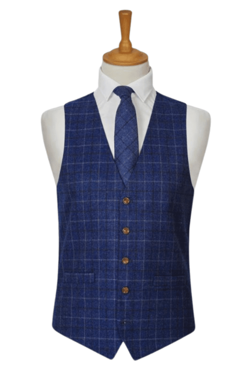 124 Navy Plaid Waistcoat