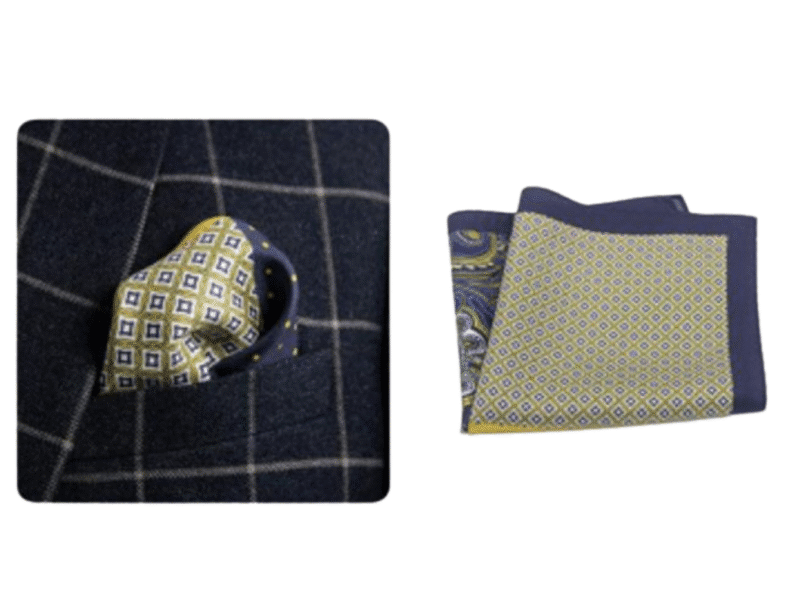 124 Golden Navy Patterned Silk Hankie
