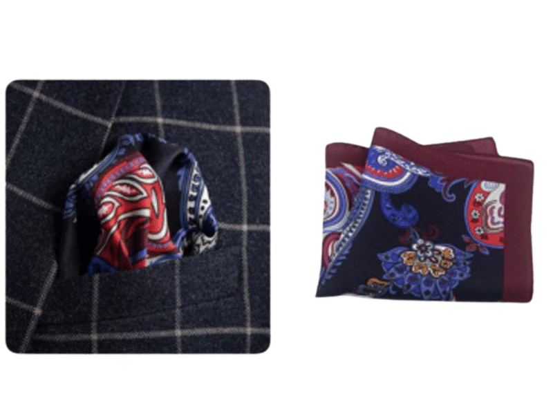 124 Black and Bordeaux Floral Silk Hankie