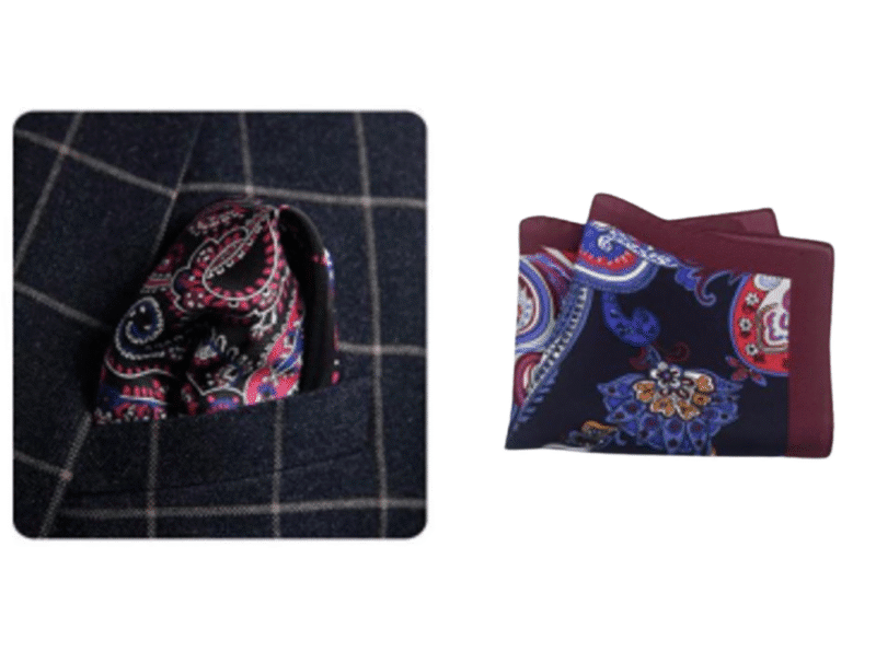 124 Navy and Bordeaux Patterned Silk Hankie