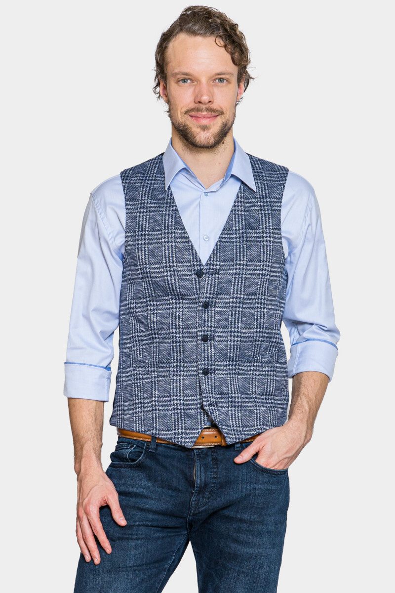 Erik Navy Check Waistcoat