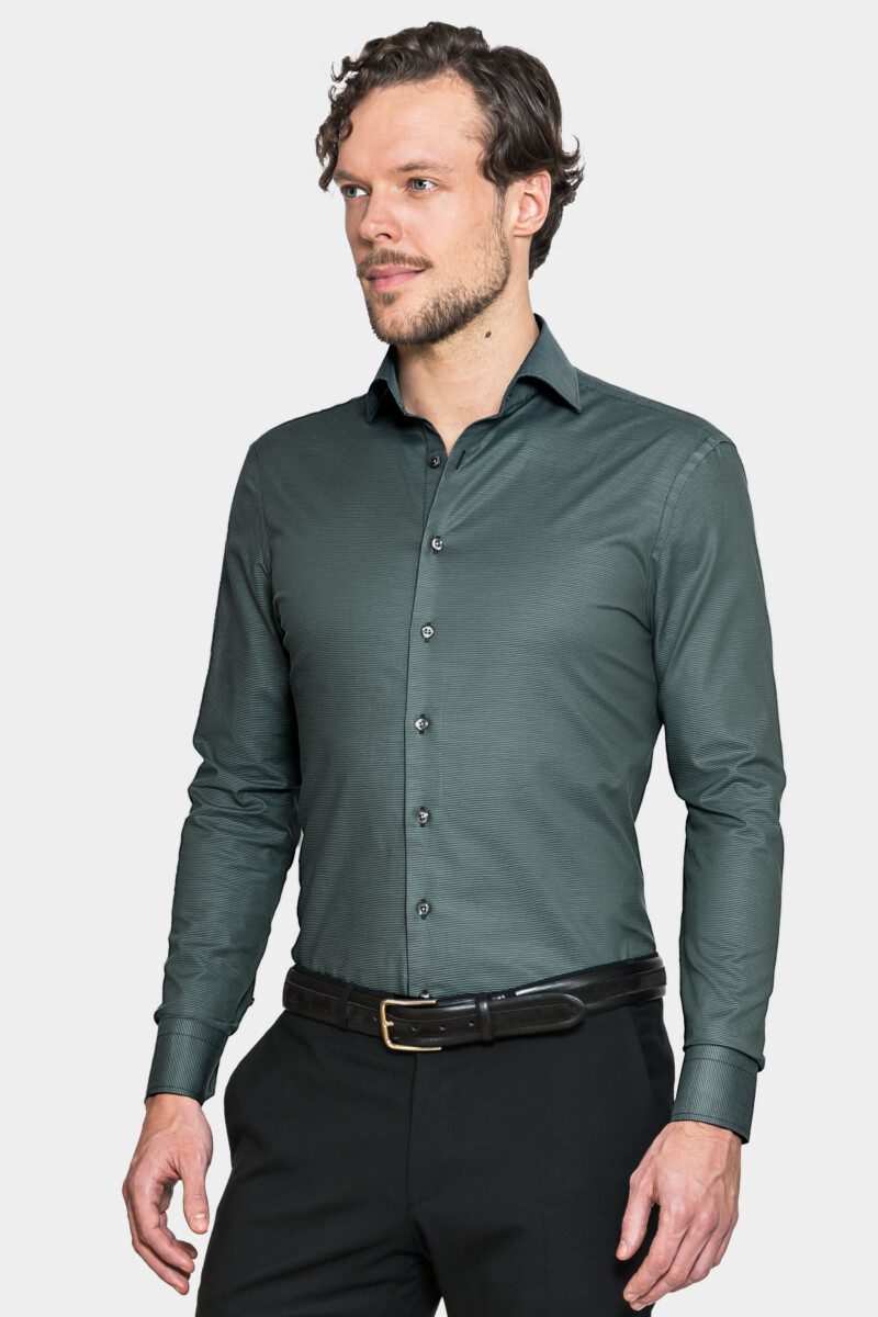 Crystal Green Striped Stretch Shirt