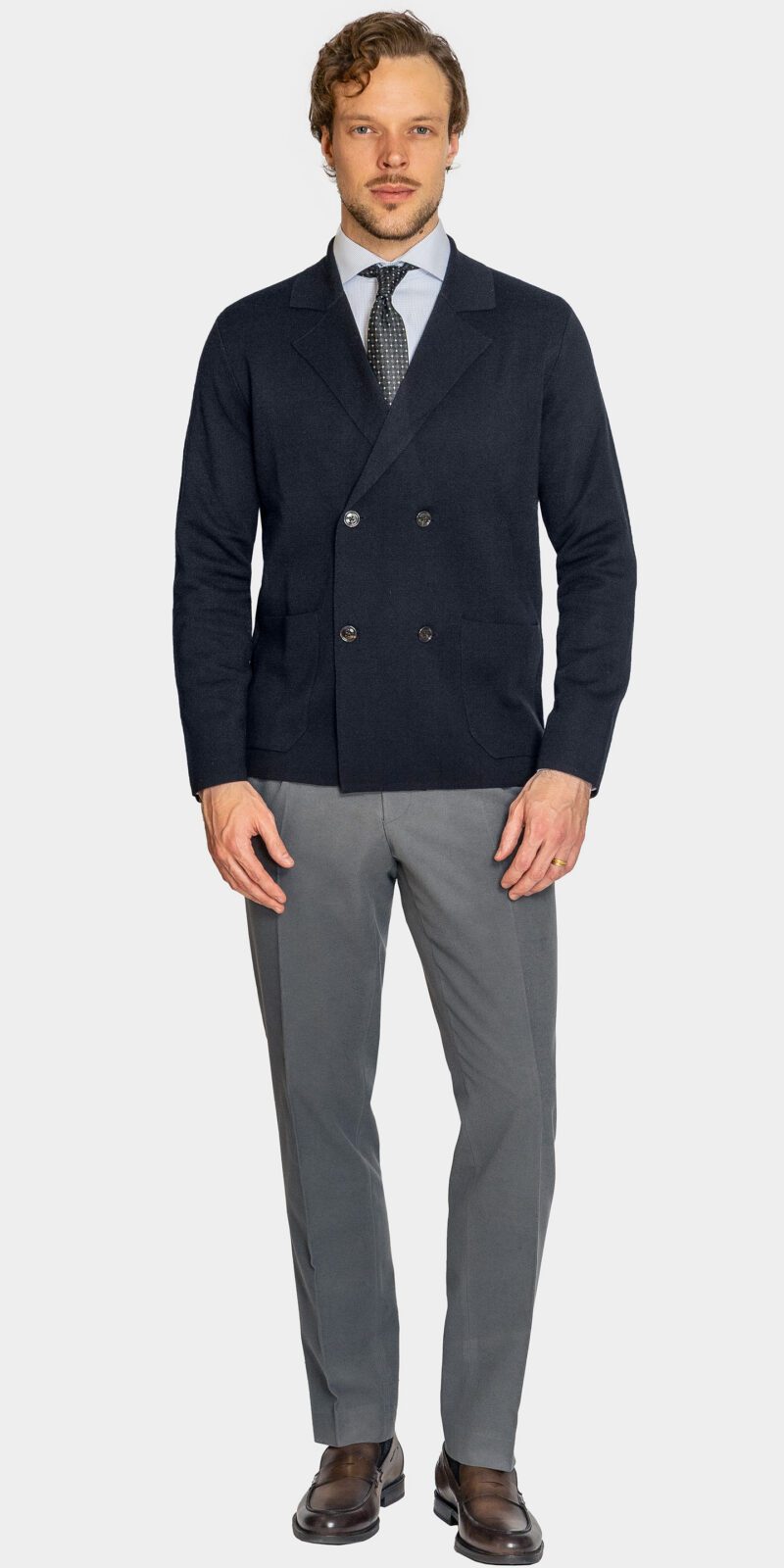 Navy Double Breasted Merino Cardigan