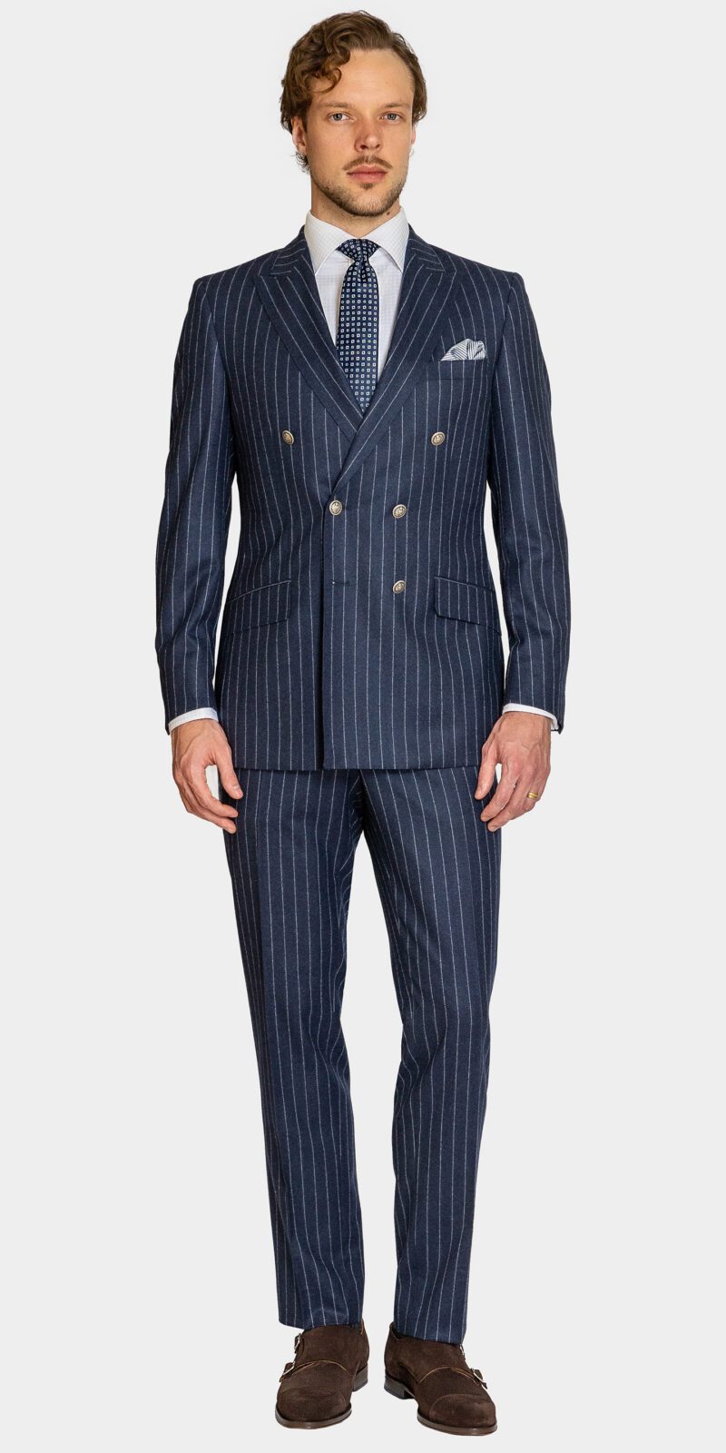 York Navy Striped Double Breasted Suit