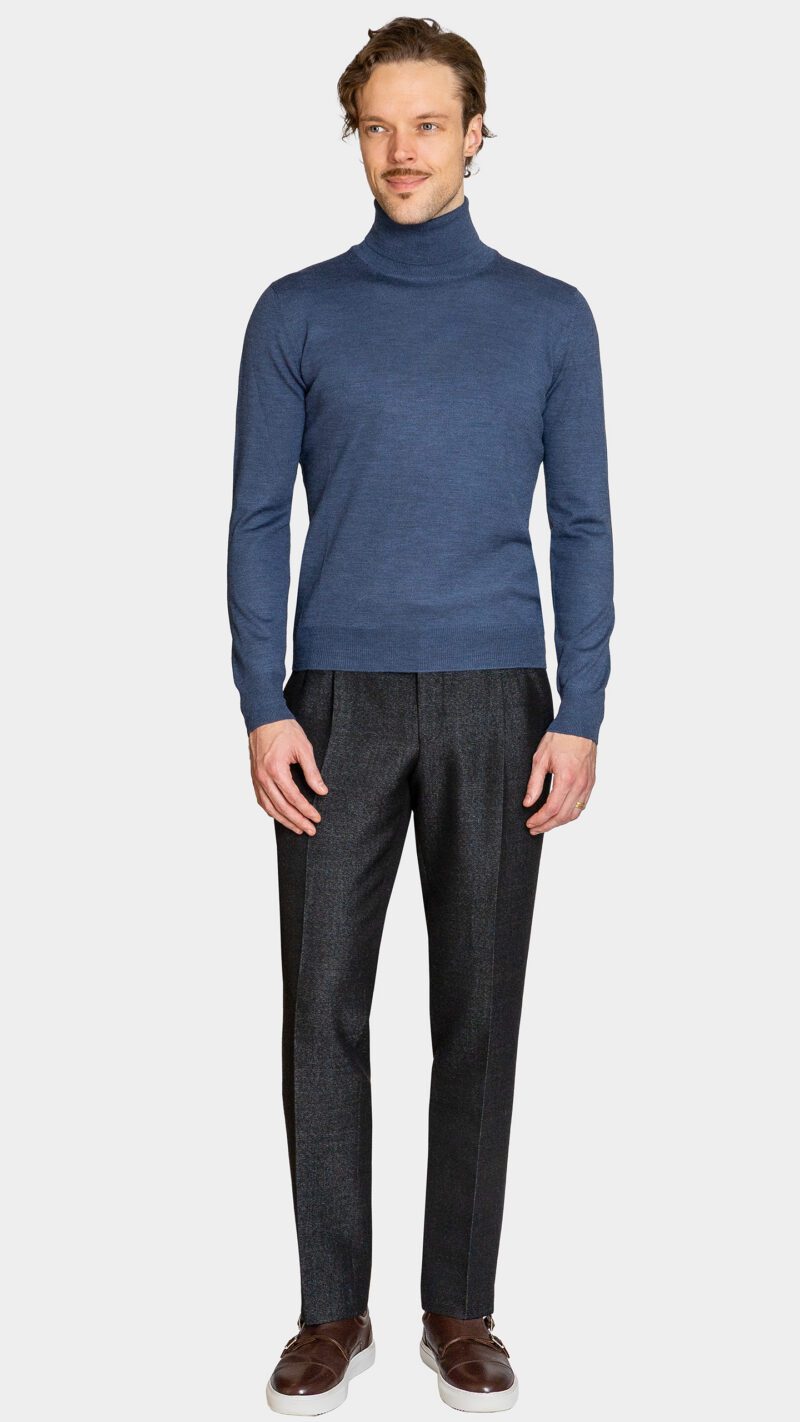 Mid Blue Merino Turtle Neck