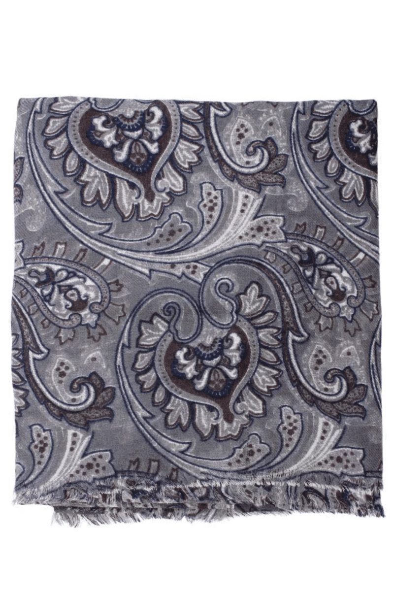 Grey Paisley Wool Scarf