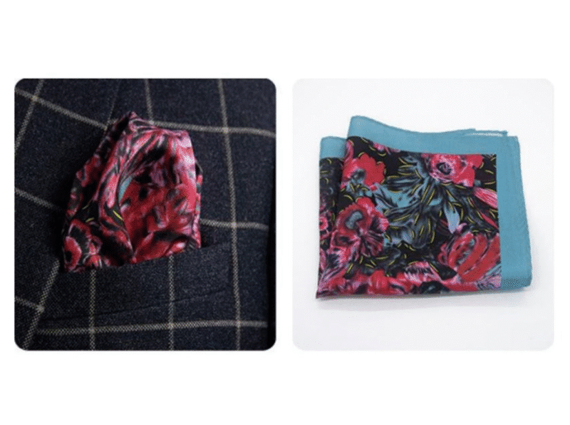 Light Blue Floral Silk Hankie