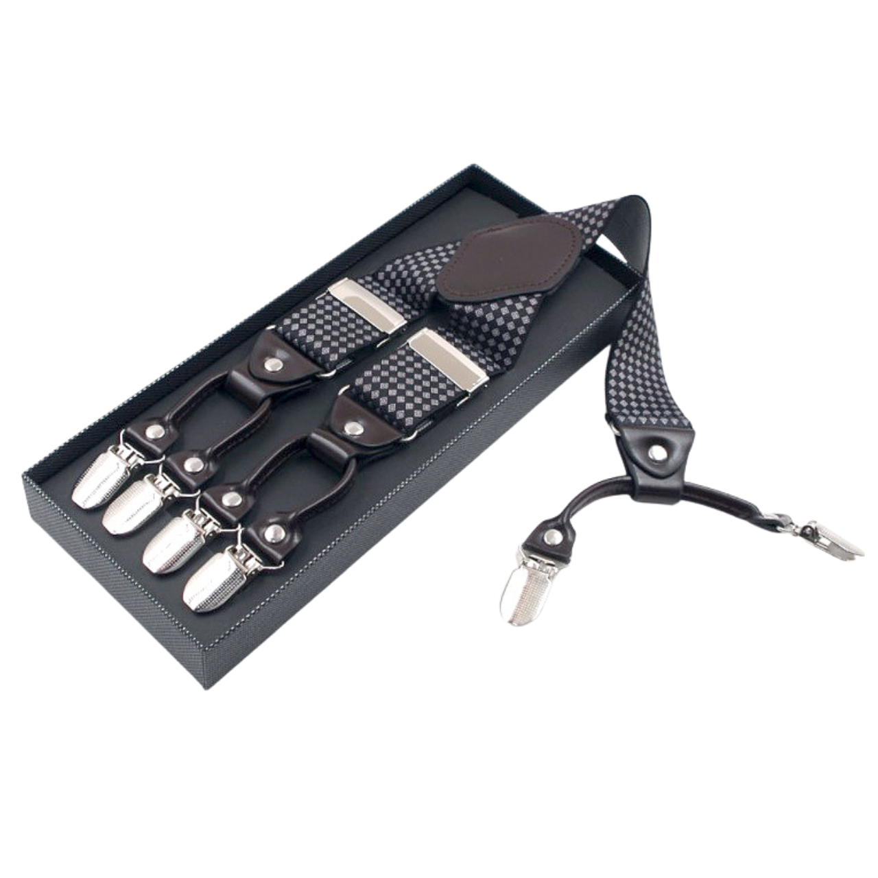 Black and White Rhombus Suspenders