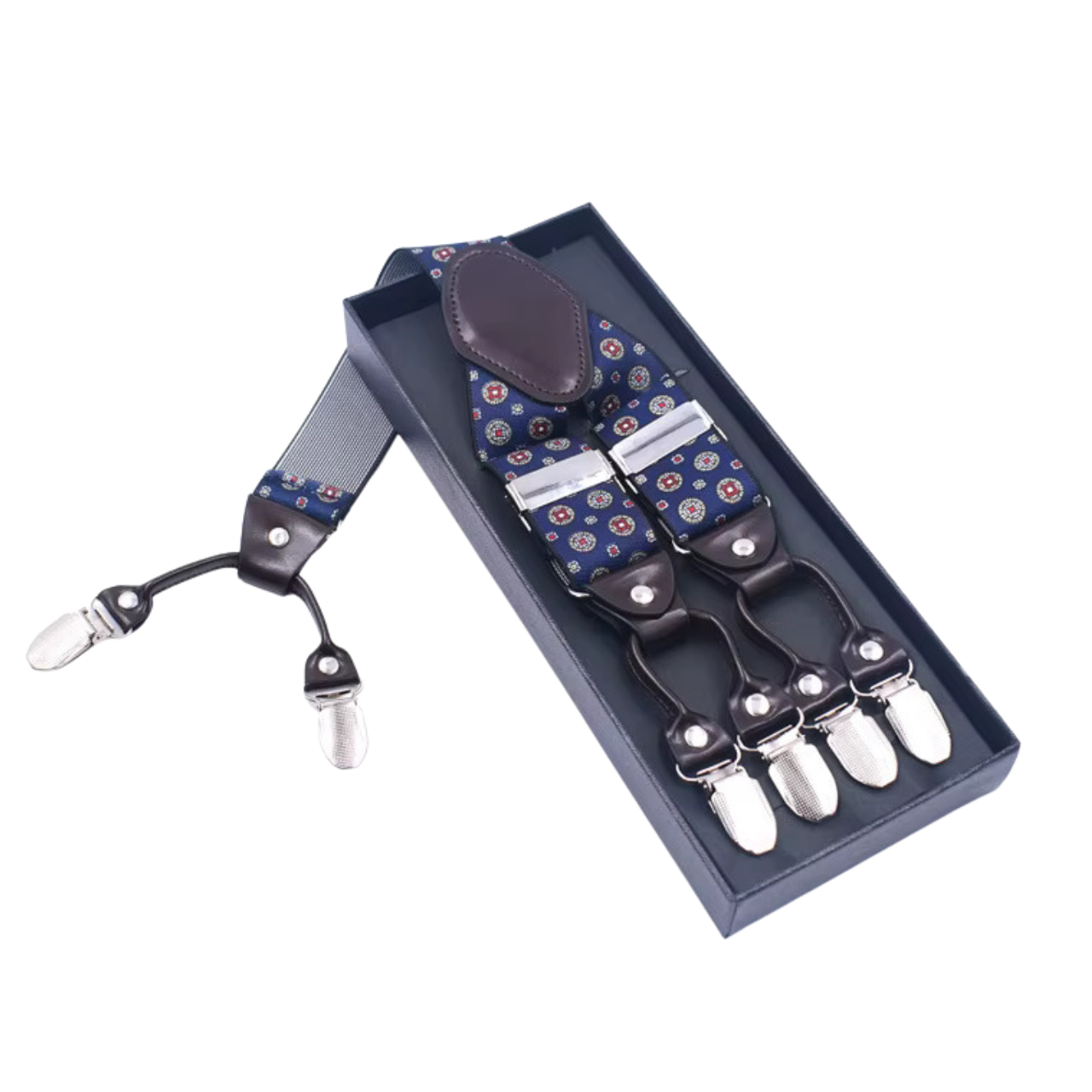 Dark Blue Patterned Suspenders