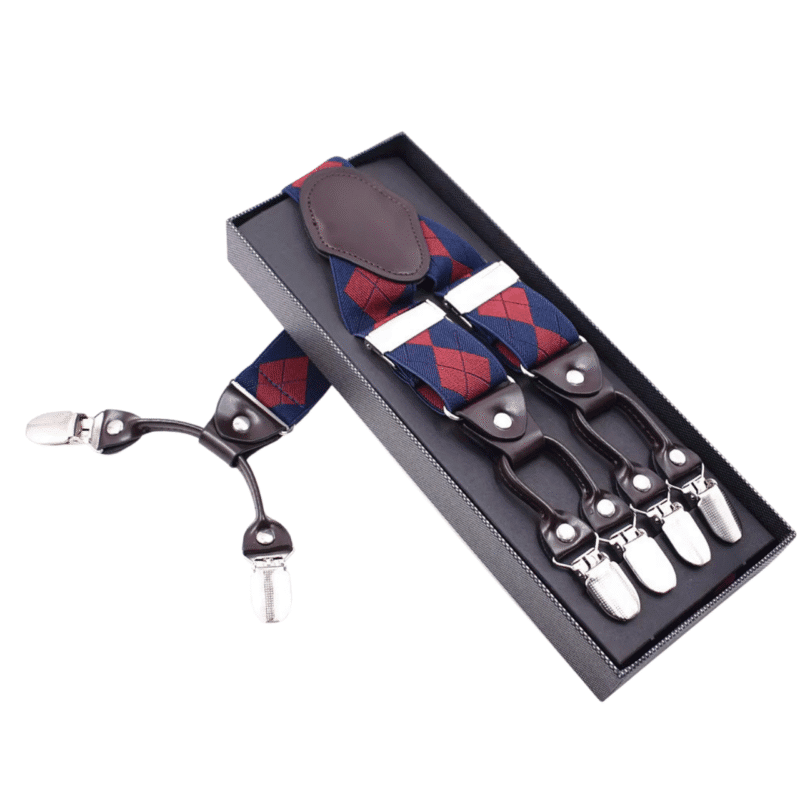 Navy and Red Argyle Suspenders