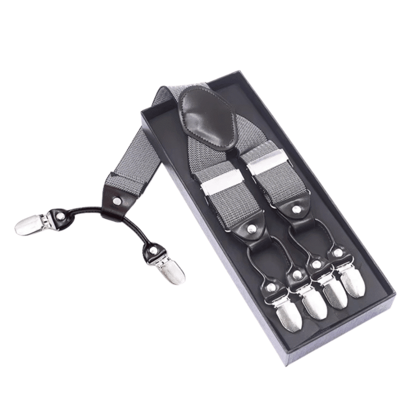 Black and White Herringbone Suspenders