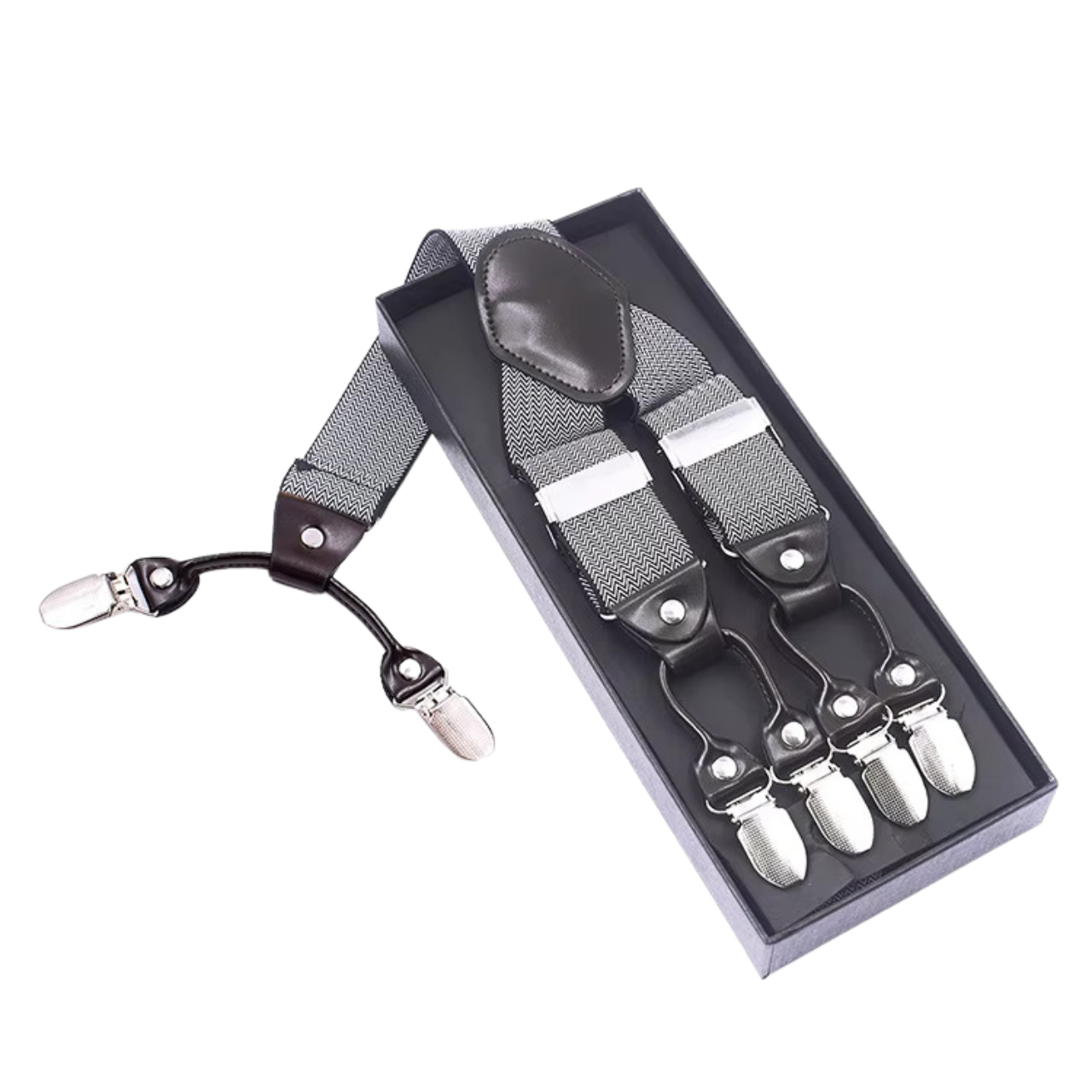 Black and White Herringbone Suspenders