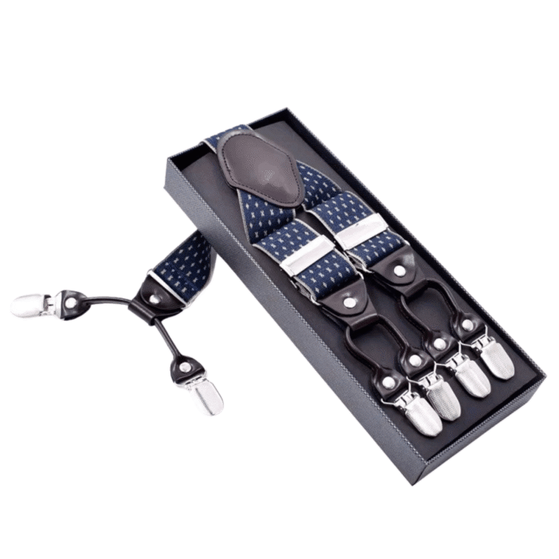Blue and Ivory Patterned Suspenders