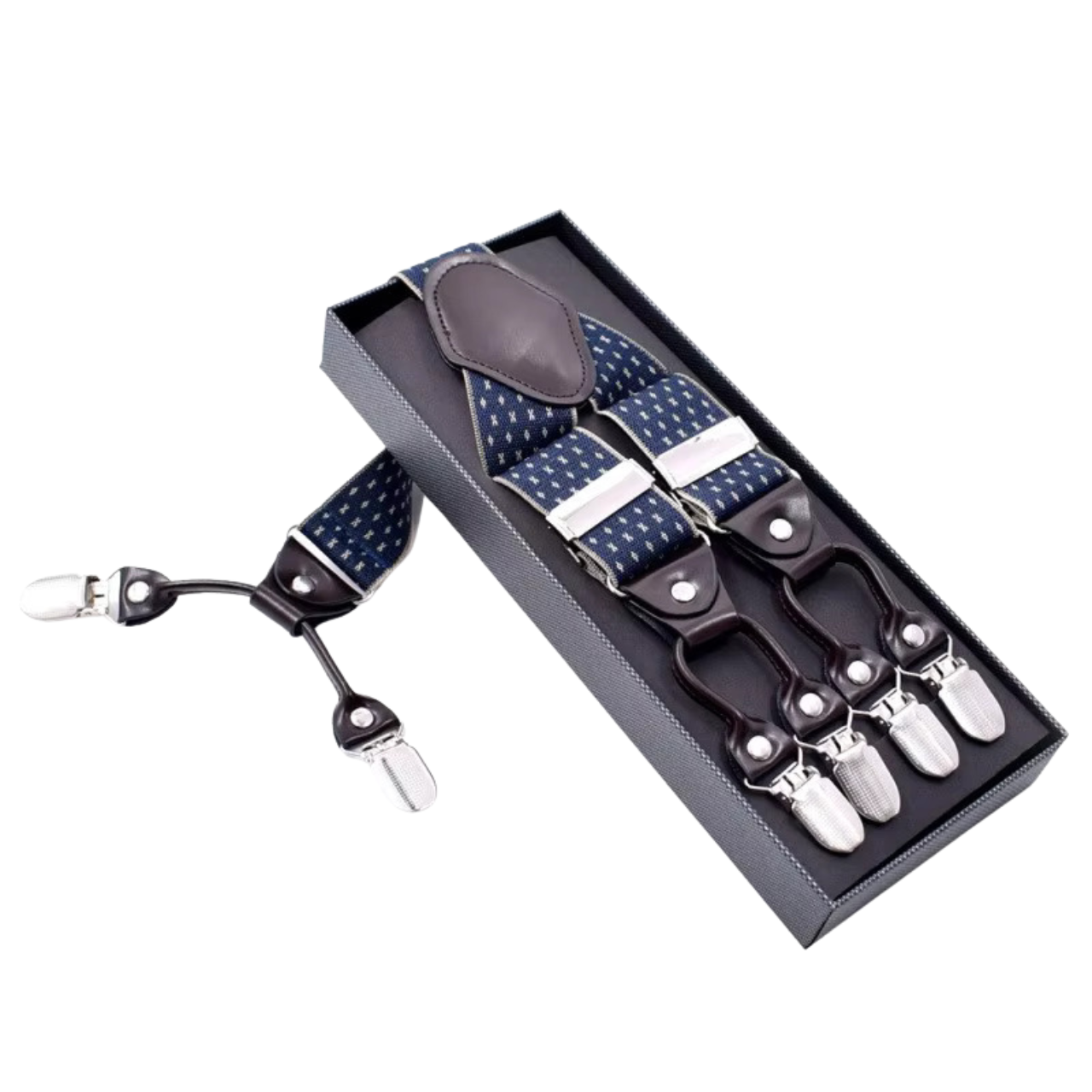 Blue and Ivory Patterned Suspenders