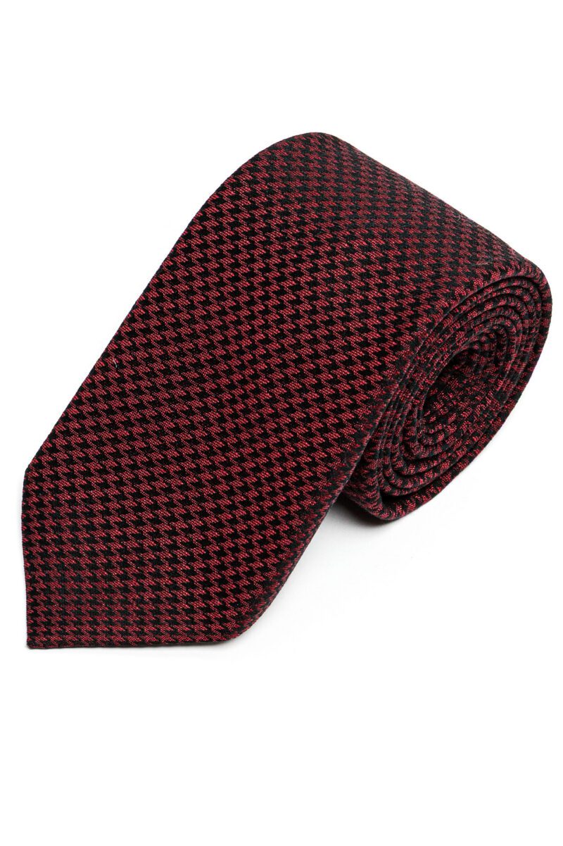 Bordeaux Houndstooth Wool Tie