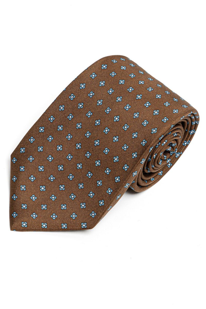 Caramel Brown Patterned Silk Tie