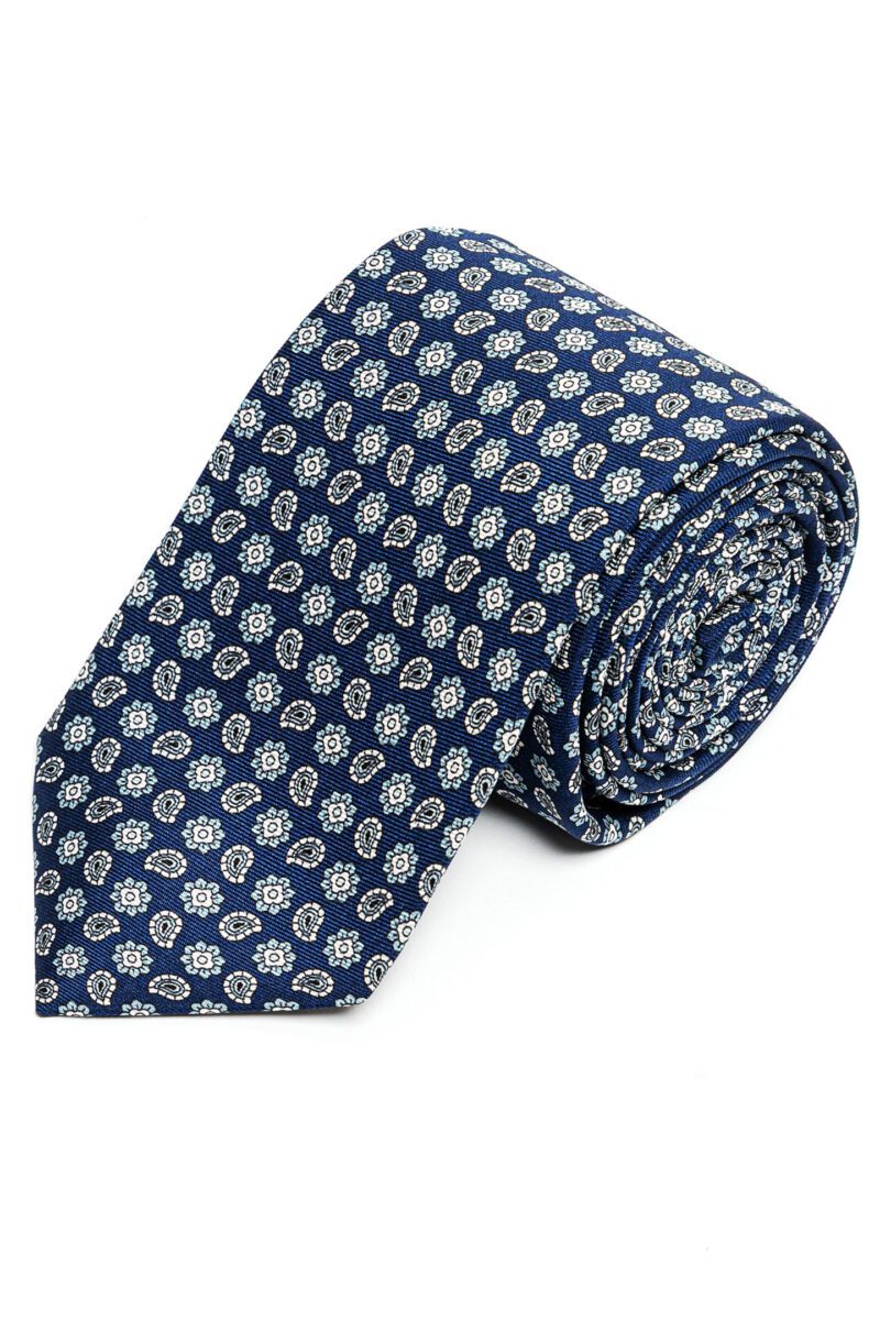 Dark Blue Patterned Silk Tie