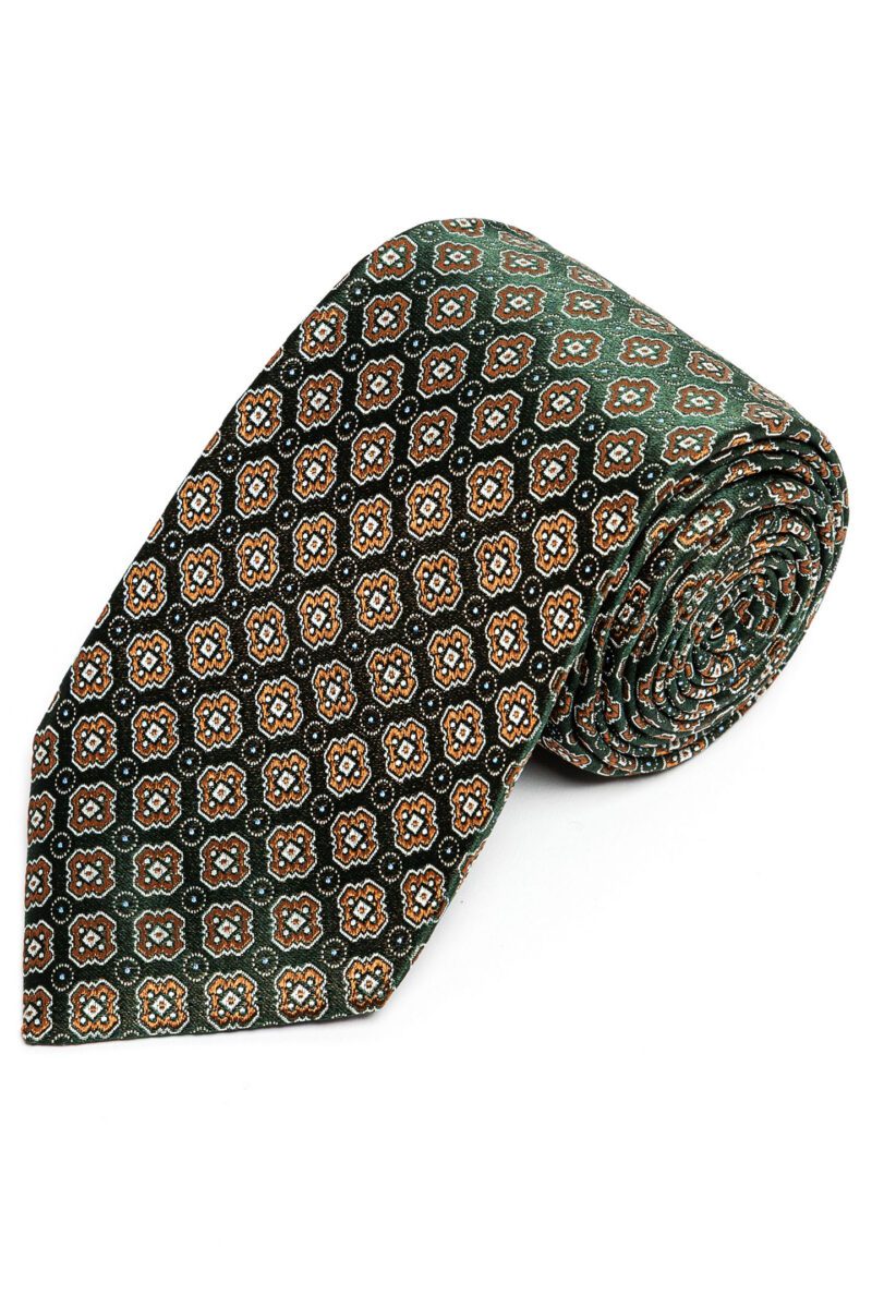 Dark Green Patterned Silk Tie