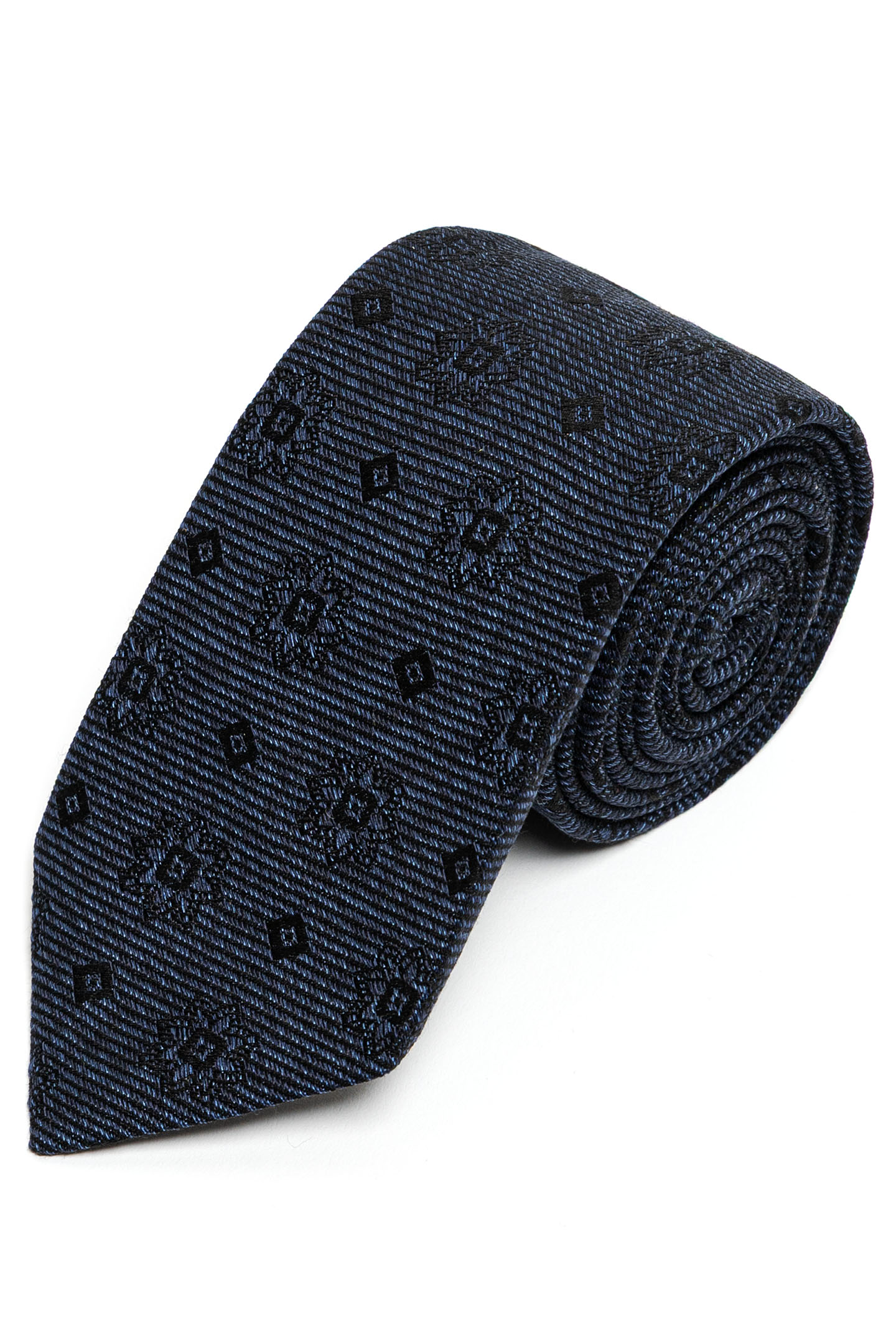 Navy Patterned Wool Tie