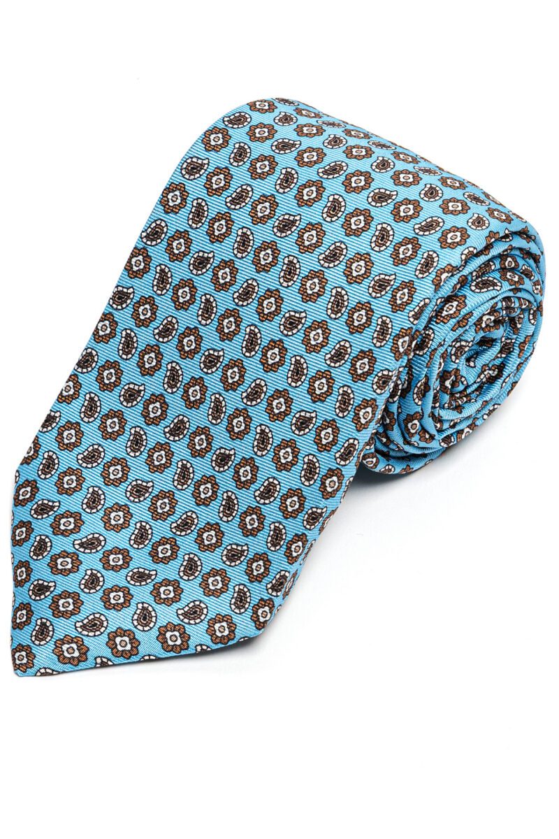 Sky Blue Patterned Silk Tie