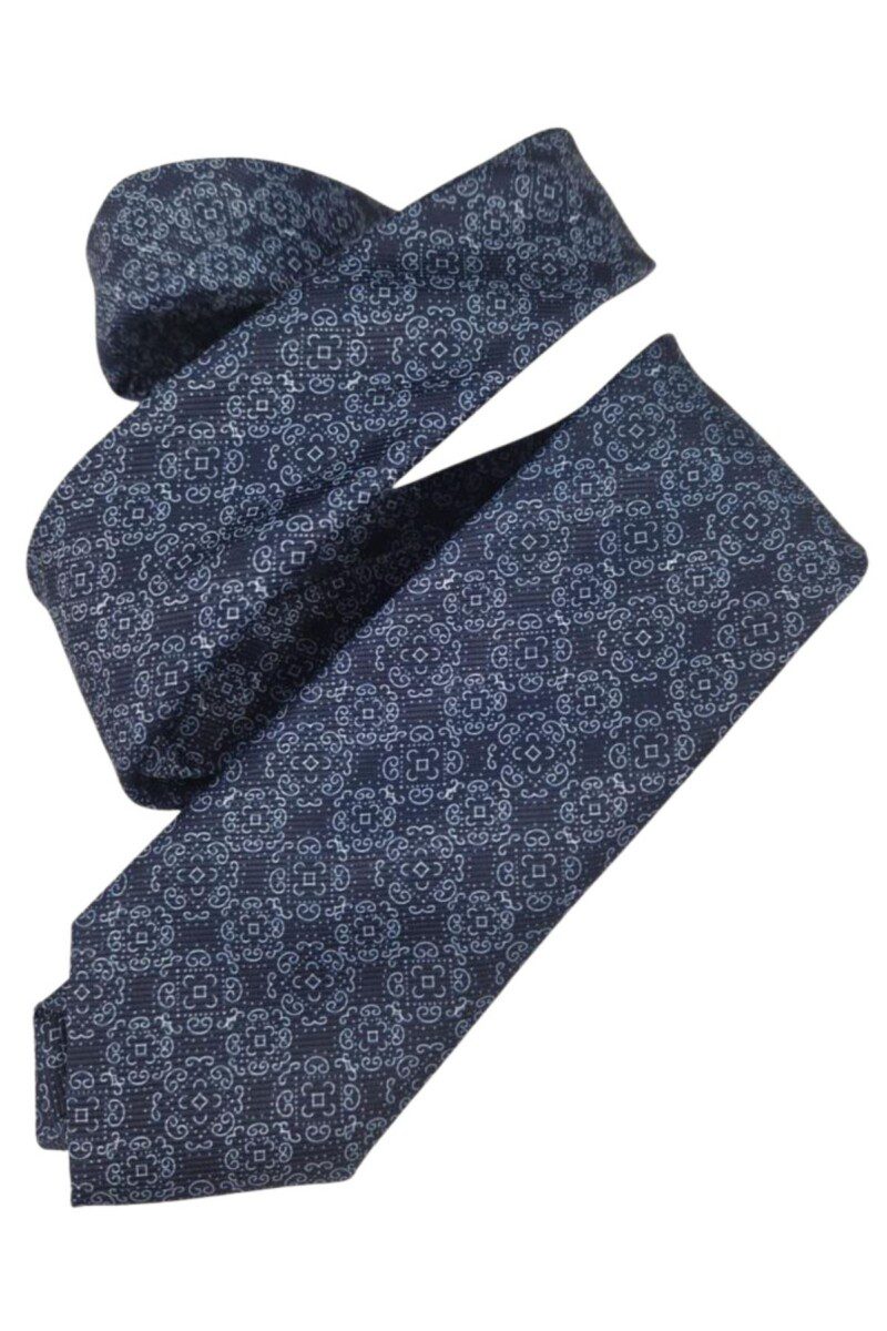 Navy Patterned Silk Tie